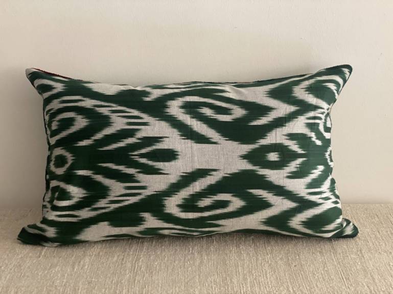 Cojín velvet + ikat 35x60