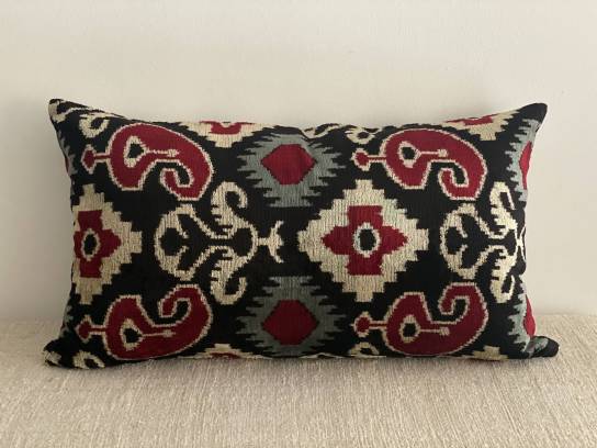 Cojín velvet + ikat 35x60