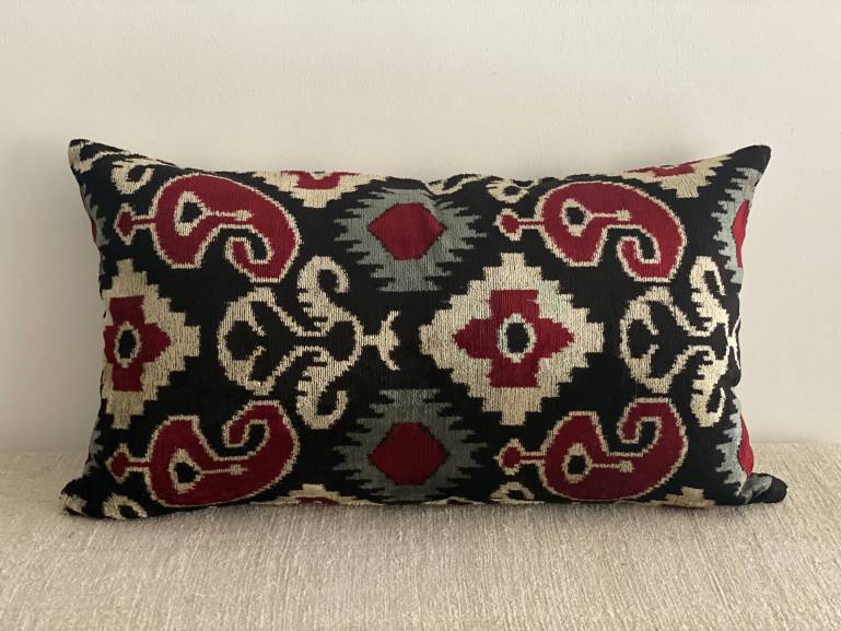 Cojín velvet + ikat 35x60