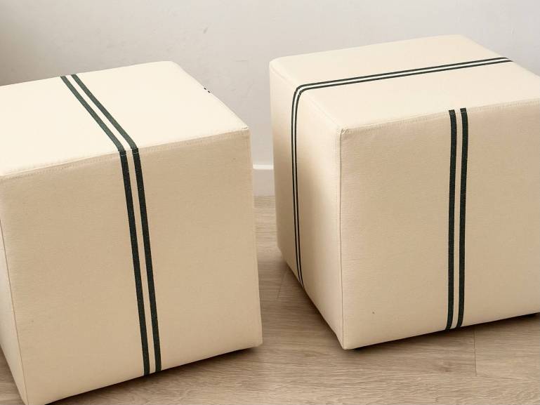 Puf loneta raya verde 42x42